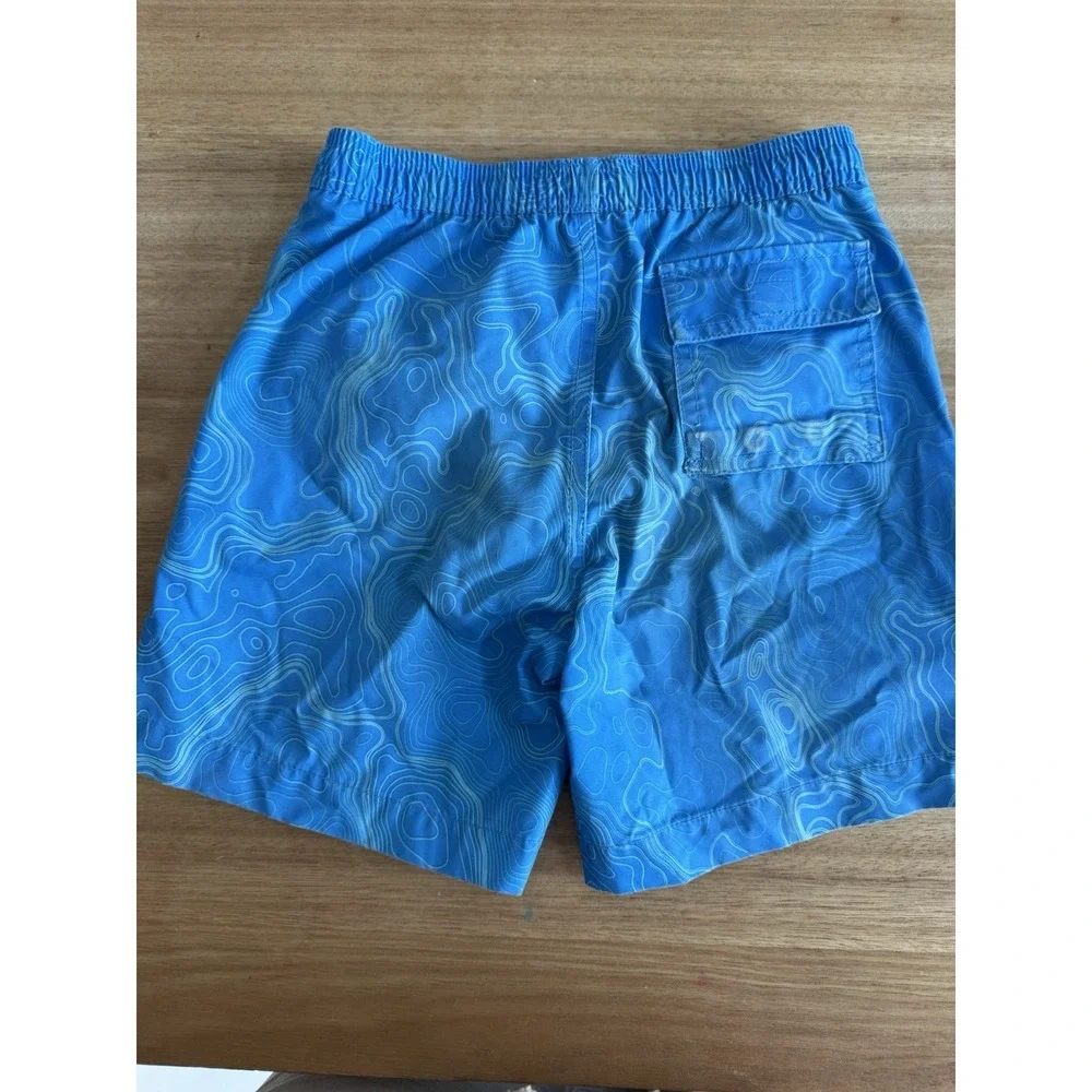 Psycho Bunny Boys Swim Trunks Size 5/6 Blue Topographic‎ Print Mesh Lined Shorts